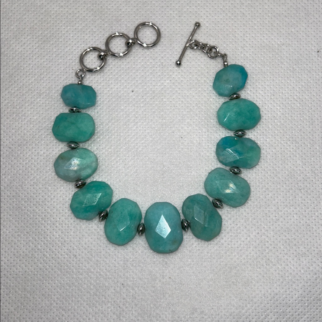 Nwot Artisan Handmade Genuine Amazonite Gemstone Toggle Closure Bracelet 100$